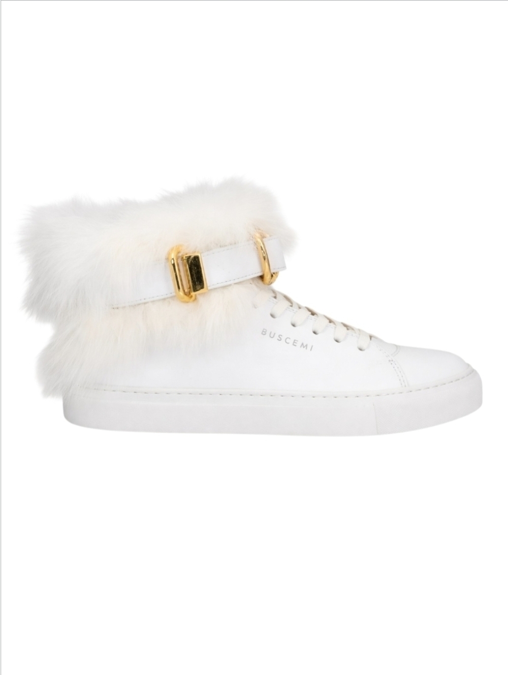 BUSCEMI | 100mm High-Top Sneakers White Rabbit Fur Gold Buckle EU 37 / US 7 NWT